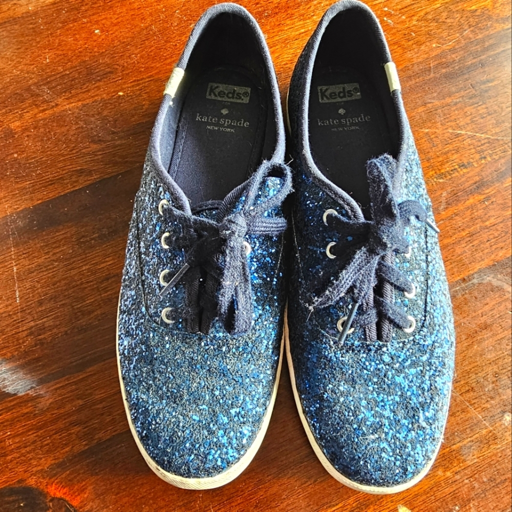 Kate Spade Keds Blue Glitter Shoes sz 7.5